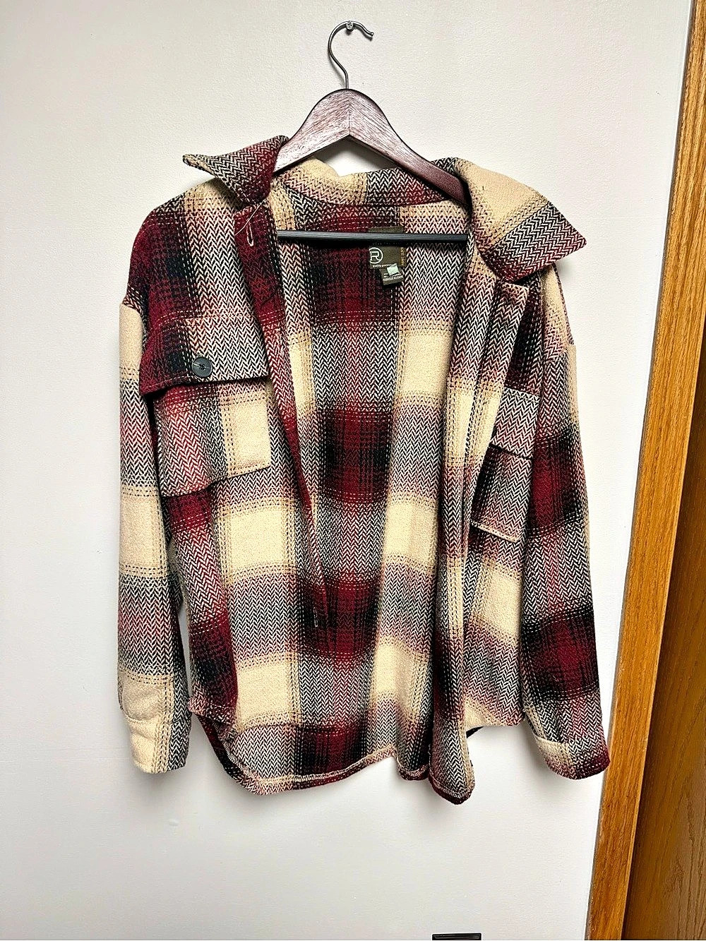 Roper Plaid Shirt Jacket in Red & Cream